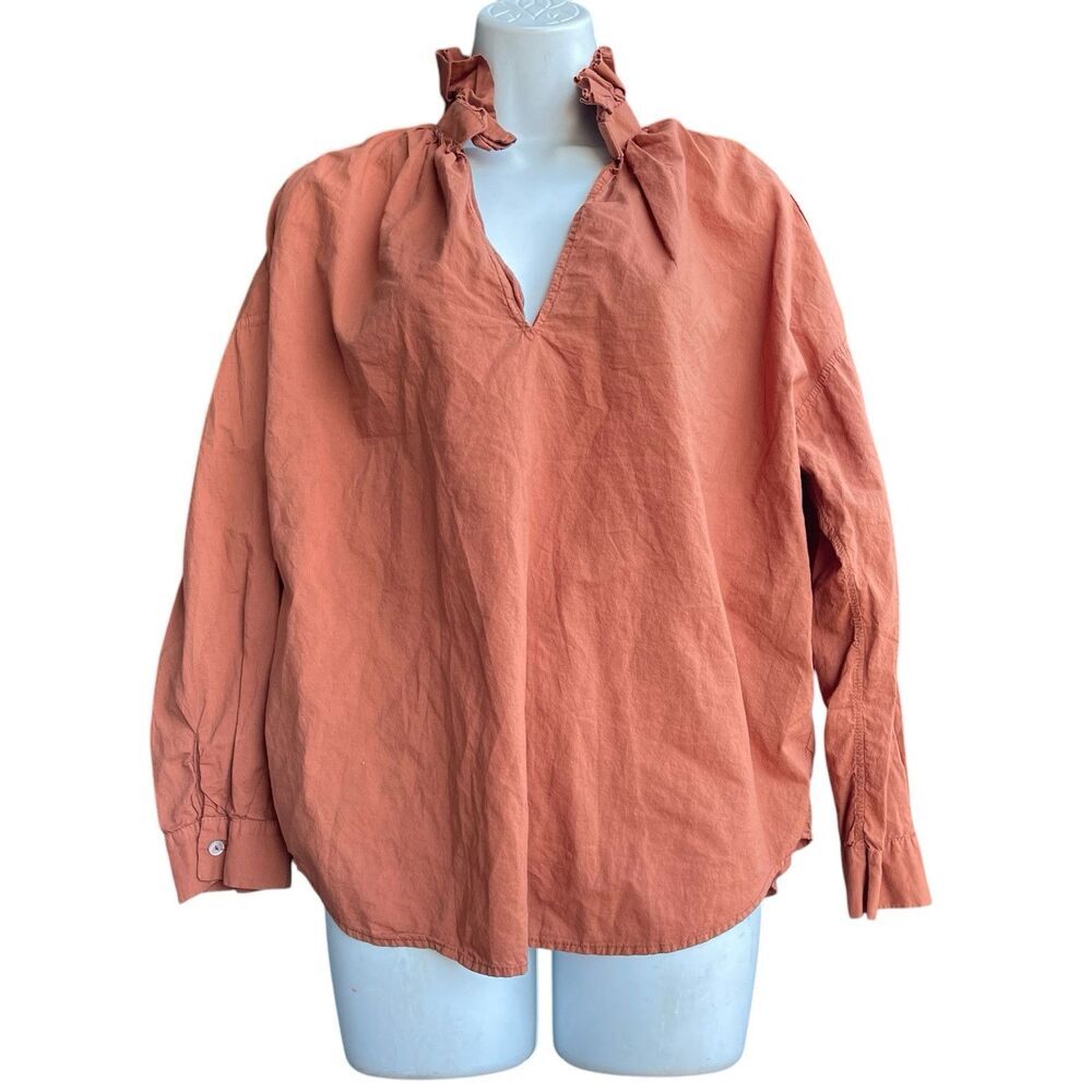A Shirt Thing Penelope Cabo Ruffle Collar Shirt Peach Coral Women's Size S